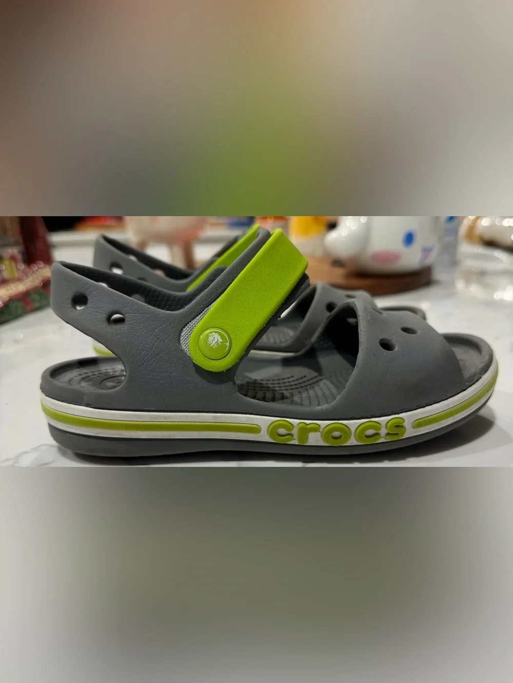 Crocs Bayaband Gray Green Sandals Shoes Youth Size 13 Strappy Waterproof Summer